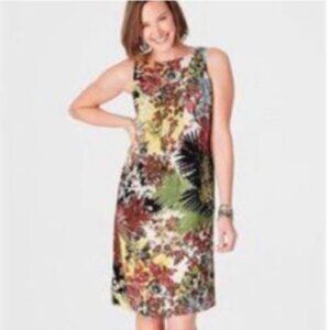J. Jill Tropical Floral Sleeveless Tank Dress Cream Black Multi Size Medium NWT